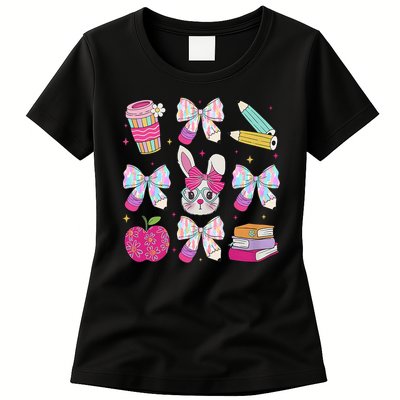 Teacher Easter Coquette Bow Bunny Happy Easter Women Girls Womens T-Shirt