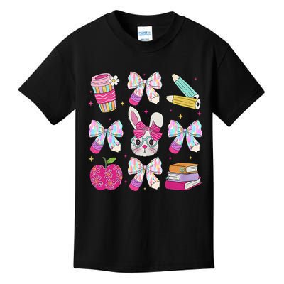 Teacher Easter Coquette Bow Bunny Happy Easter Women Girls Kids T-Shirt