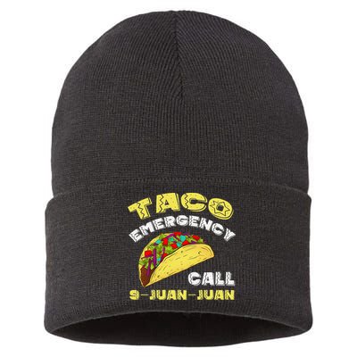 Taco Emergency Call 9 Juan Juan Cinco De Mayo Funny Sustainable Knit Beanie