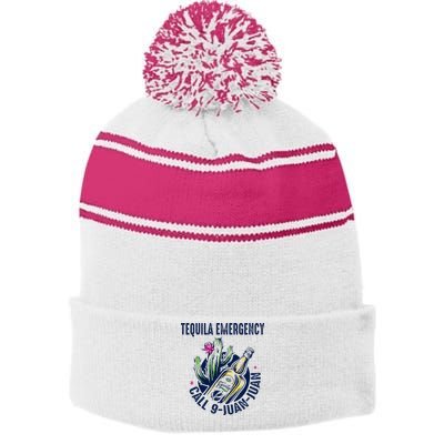 Tequila Emergency Call 9 Juan Juan Stripe Pom Pom Beanie