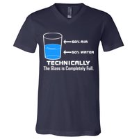 Technically The Glass is Completely Full Funny Science V-Neck T-Shirt