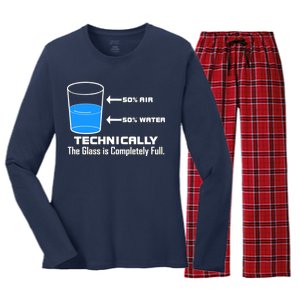 Technically The Glass is Completely Full Funny Science Women's Long Sleeve Flannel Pajama Set 