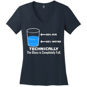 Technically The Glass is Completely Full Funny Science Women's V-Neck T-Shirt