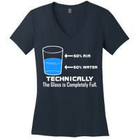 Technically The Glass is Completely Full Funny Science Women's V-Neck T-Shirt