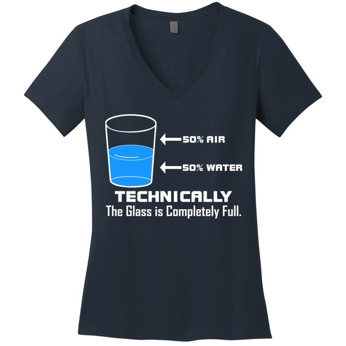 Technically The Glass is Completely Full Funny Science Women's V-Neck T-Shirt