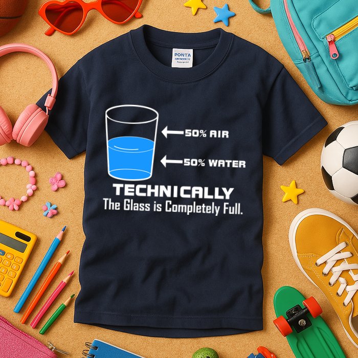 Technically The Glass is Completely Full Funny Science Kids T-Shirt