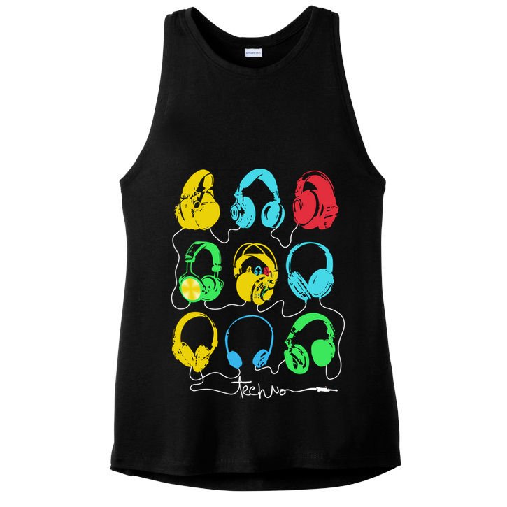 Techno Music Headphones Ladies PosiCharge Tri-Blend Wicking Tank