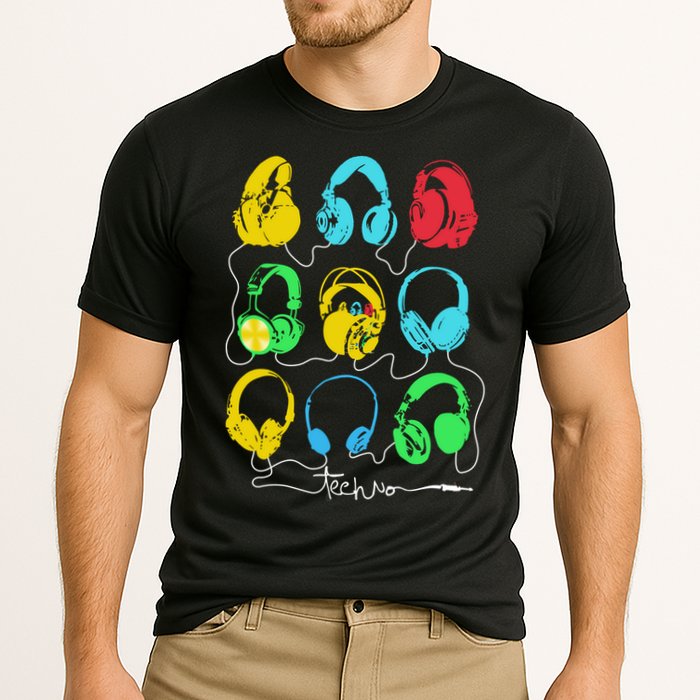 Techno Music Headphones Cooling Performance Crew T-Shirt