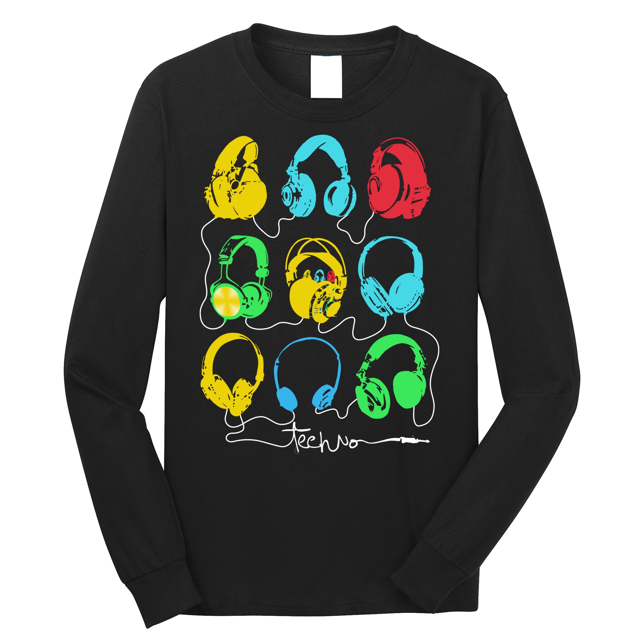 Techno Music Headphones Long Sleeve Shirt