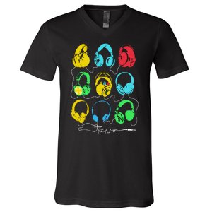 Techno Music Headphones V-Neck T-Shirt