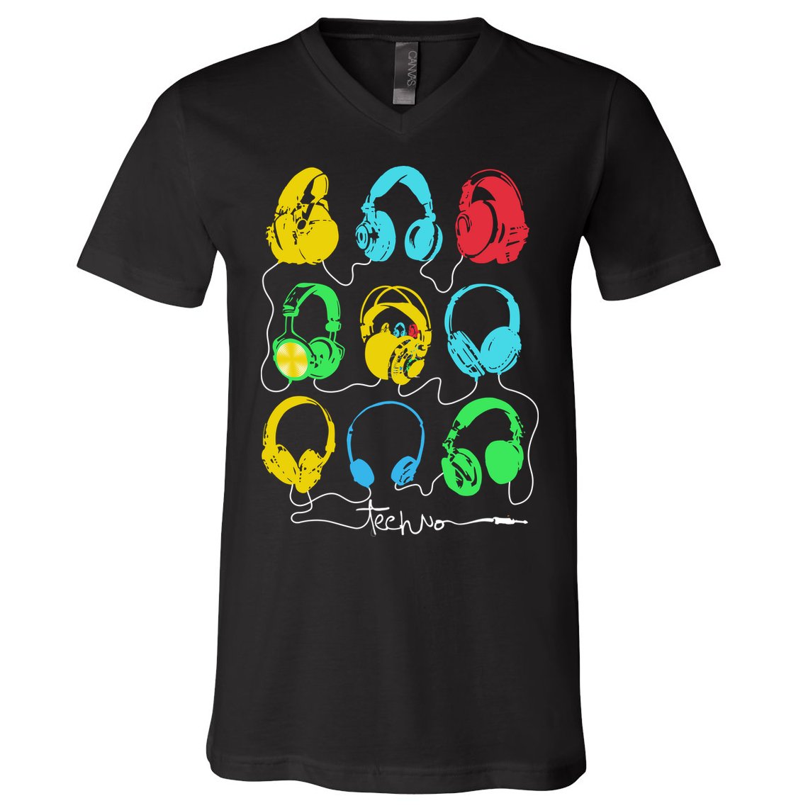 Techno Music Headphones V-Neck T-Shirt