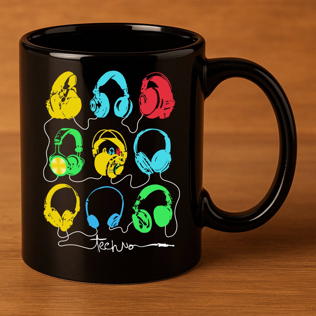 Techno Music Headphones 11oz C Handle Ceramic Mug