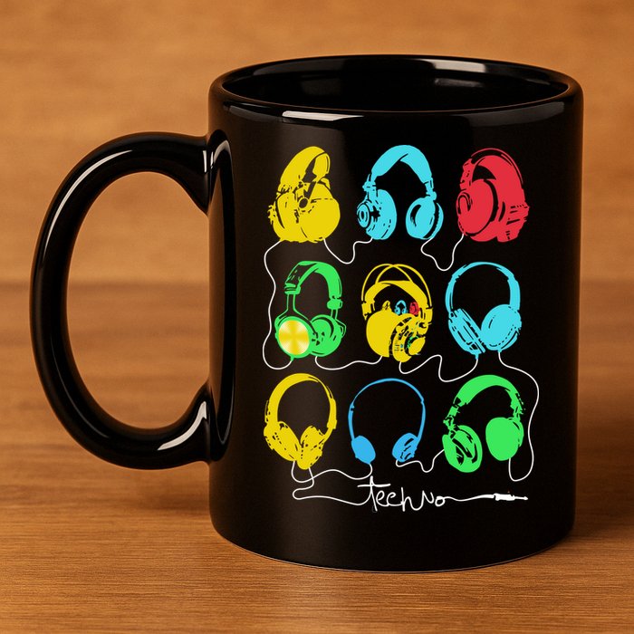 Techno Music Headphones 11oz C Handle Ceramic Mug
