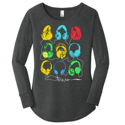 Techno Music Headphones Women's Perfect Tri Tunic Long Sleeve Shirt