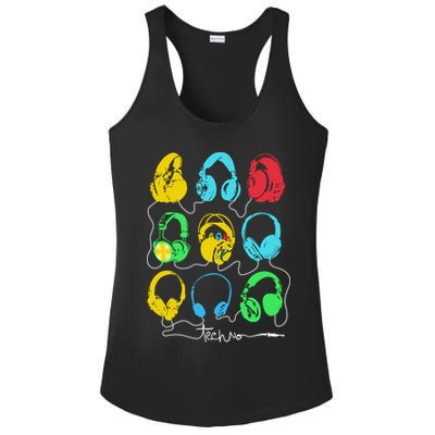 Techno Music Headphones Ladies PosiCharge Competitor Racerback Tank