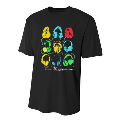 Techno Music Headphones Youth Performance Sprint T-Shirt