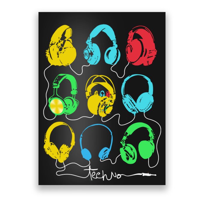 Techno Music Headphones Poster