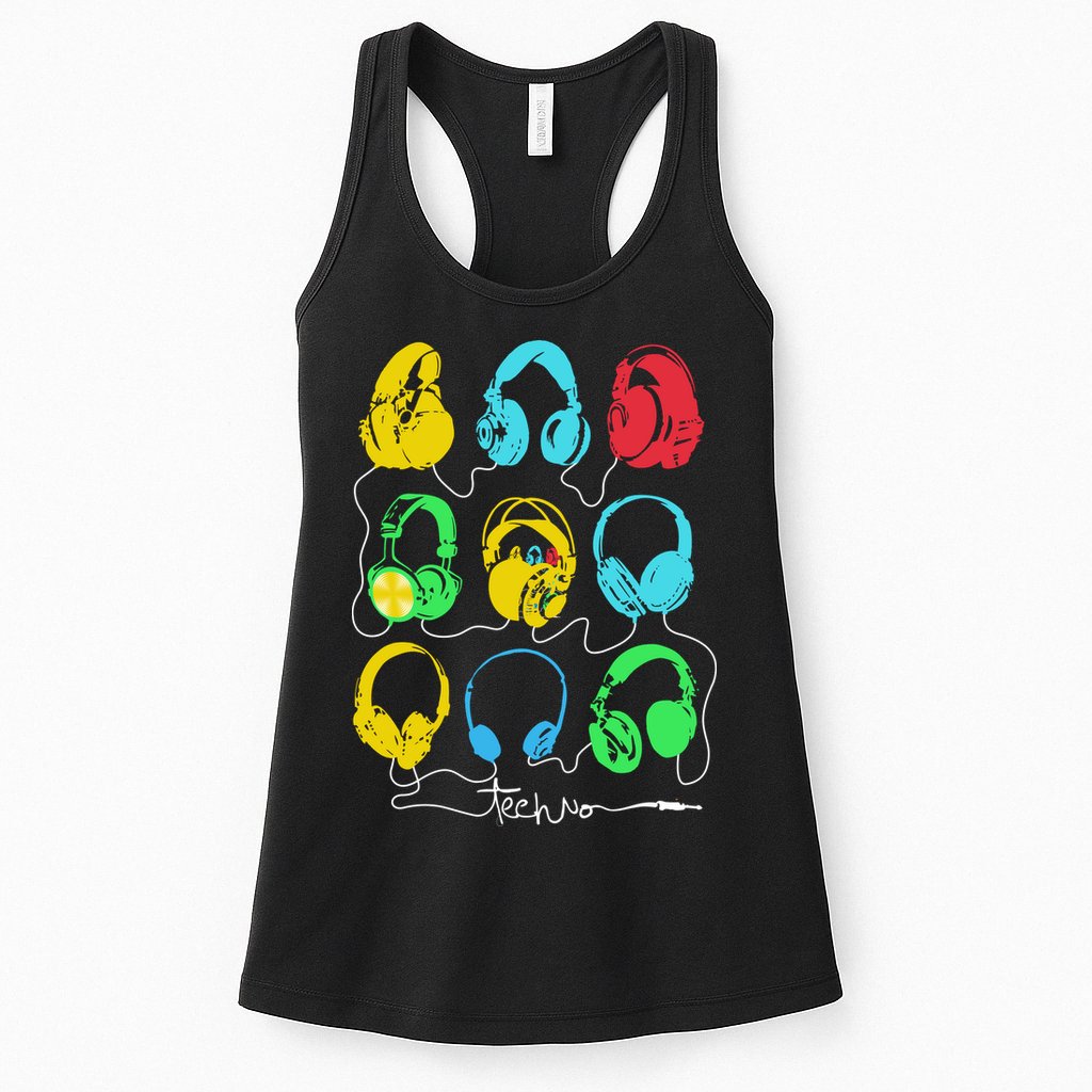 Techno Music Headphones Womens Tank Top
