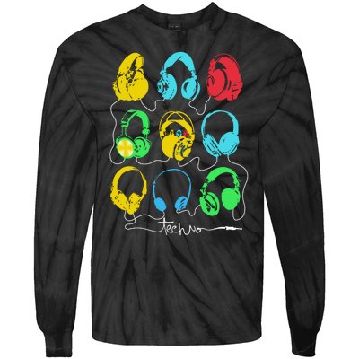 Techno Music Headphones Tie-Dye Long Sleeve Shirt