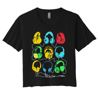 Techno Music Headphones Crop Top