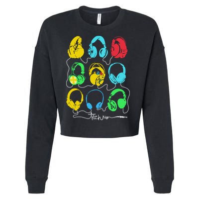 Techno Music Headphones Cropped Pullover Crew