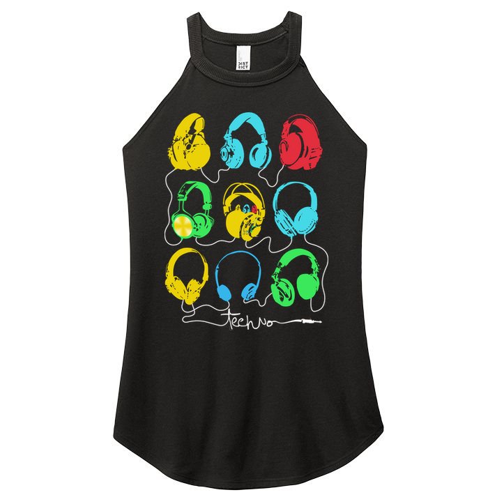 Techno Music Headphones Women's Perfect Tri Rocker Tank