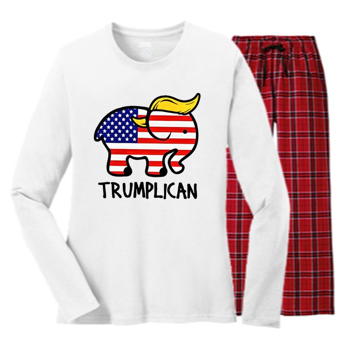 Trumplican Elephant Donald Trump Funny Republican 2024 Election Women's Long Sleeve Flannel Pajama Set 