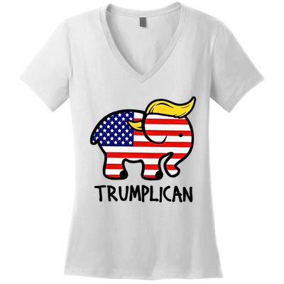 Trumplican Elephant Donald Trump Funny Republican 2024 Election Women's V-Neck T-Shirt