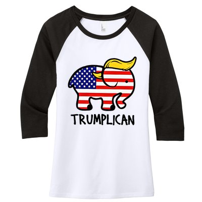 Trumplican Elephant Donald Trump Funny Republican 2024 Election Women's Tri-Blend 3/4-Sleeve Raglan Shirt