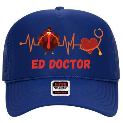 Thanksgiving Ed Doctor Heartbeat Stethoscope Turkey Medical Funny Gift High Crown Mesh Back Trucker Hat