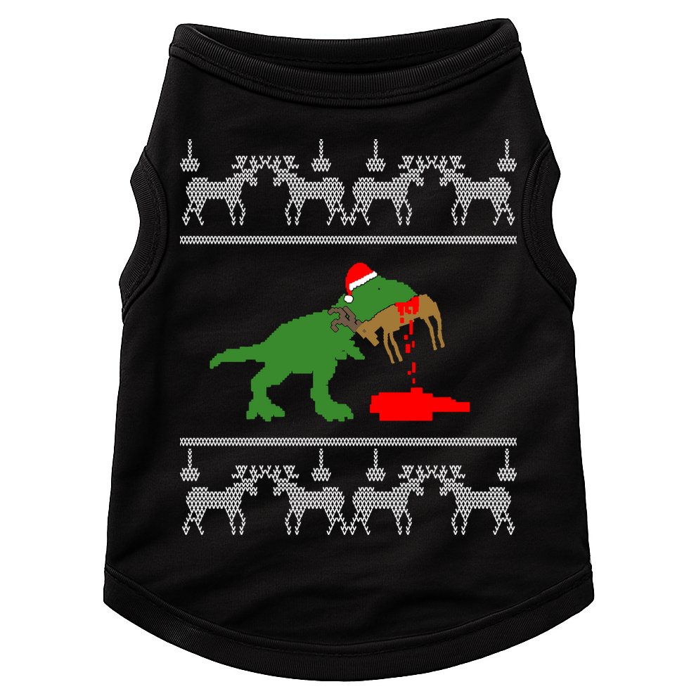 Trex Eating Deer Hunter Ugly Christmas Doggie Tank