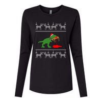 Trex Eating Deer Hunter Ugly Christmas Womens Cotton Relaxed Long Sleeve T-Shirt