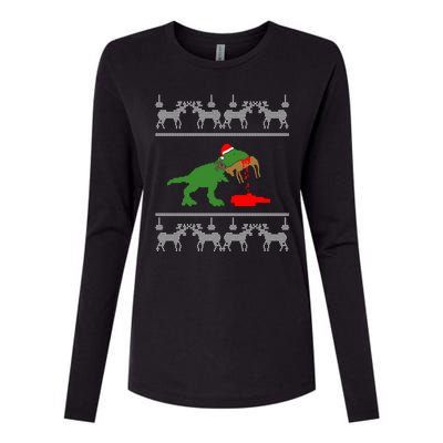 Trex Eating Deer Hunter Ugly Christmas Womens Cotton Relaxed Long Sleeve T-Shirt