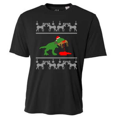 Trex Eating Deer Hunter Ugly Christmas Cooling Performance Crew T-Shirt