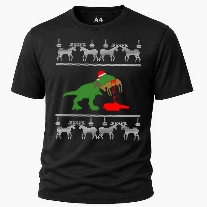 Trex Eating Deer Hunter Ugly Christmas Cooling Performance Crew T-Shirt