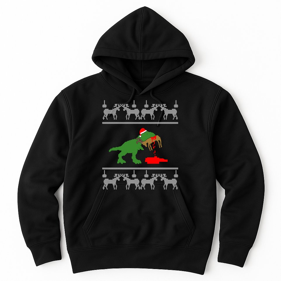 Trex Eating Deer Hunter Ugly Christmas Hoodie