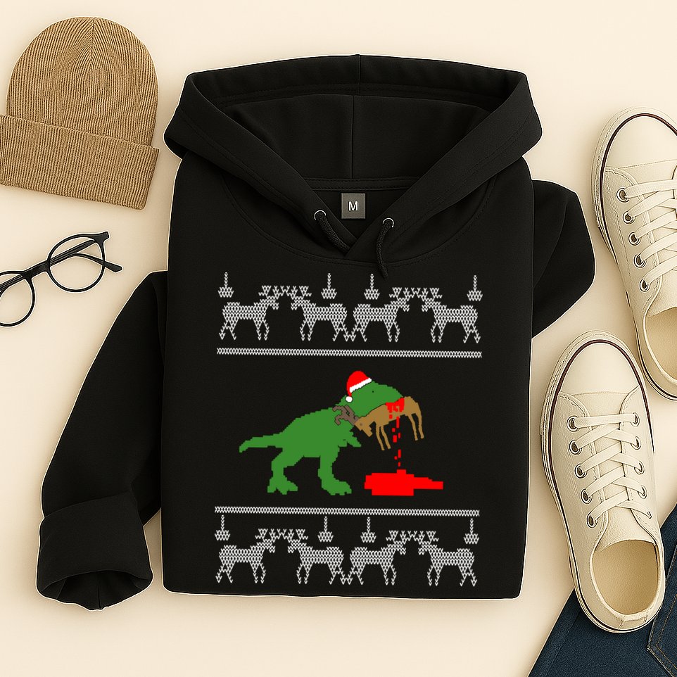 Trex Eating Deer Hunter Ugly Christmas Hoodie