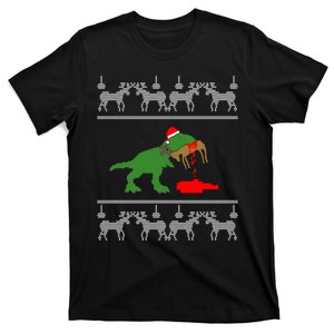 Trex Eating Deer Hunter Ugly Christmas T-Shirt