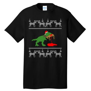 Trex Eating Deer Hunter Ugly Christmas Tall T-Shirt