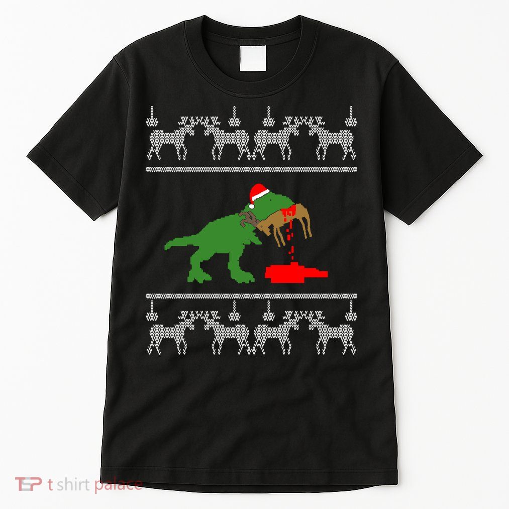 Trex Eating Deer Hunter Ugly Christmas Tall T-Shirt