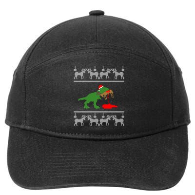 Trex Eating Deer Hunter Ugly Christmas 7-Panel Snapback Hat