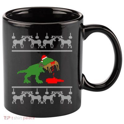 Trex Eating Deer Hunter Ugly Christmas 11oz C Handle Ceramic Mug