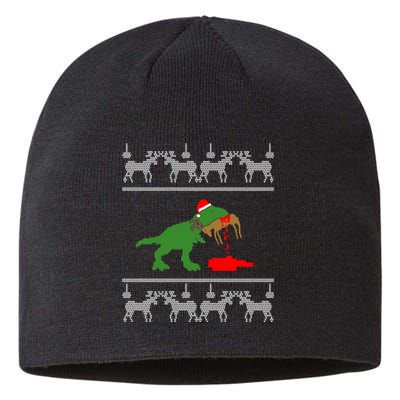 Trex Eating Deer Hunter Ugly Christmas Sustainable Beanie