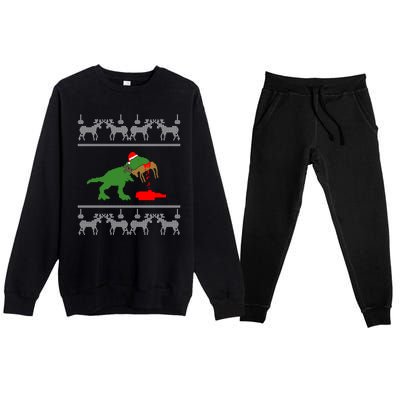 Trex Eating Deer Hunter Ugly Christmas Premium Crewneck Sweatsuit Set