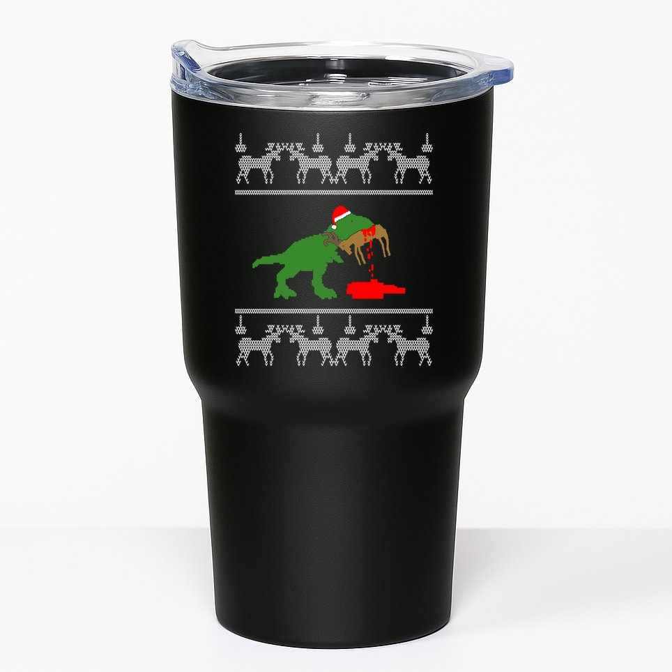 Trex Eating Deer Hunter Ugly Christmas Tumbler