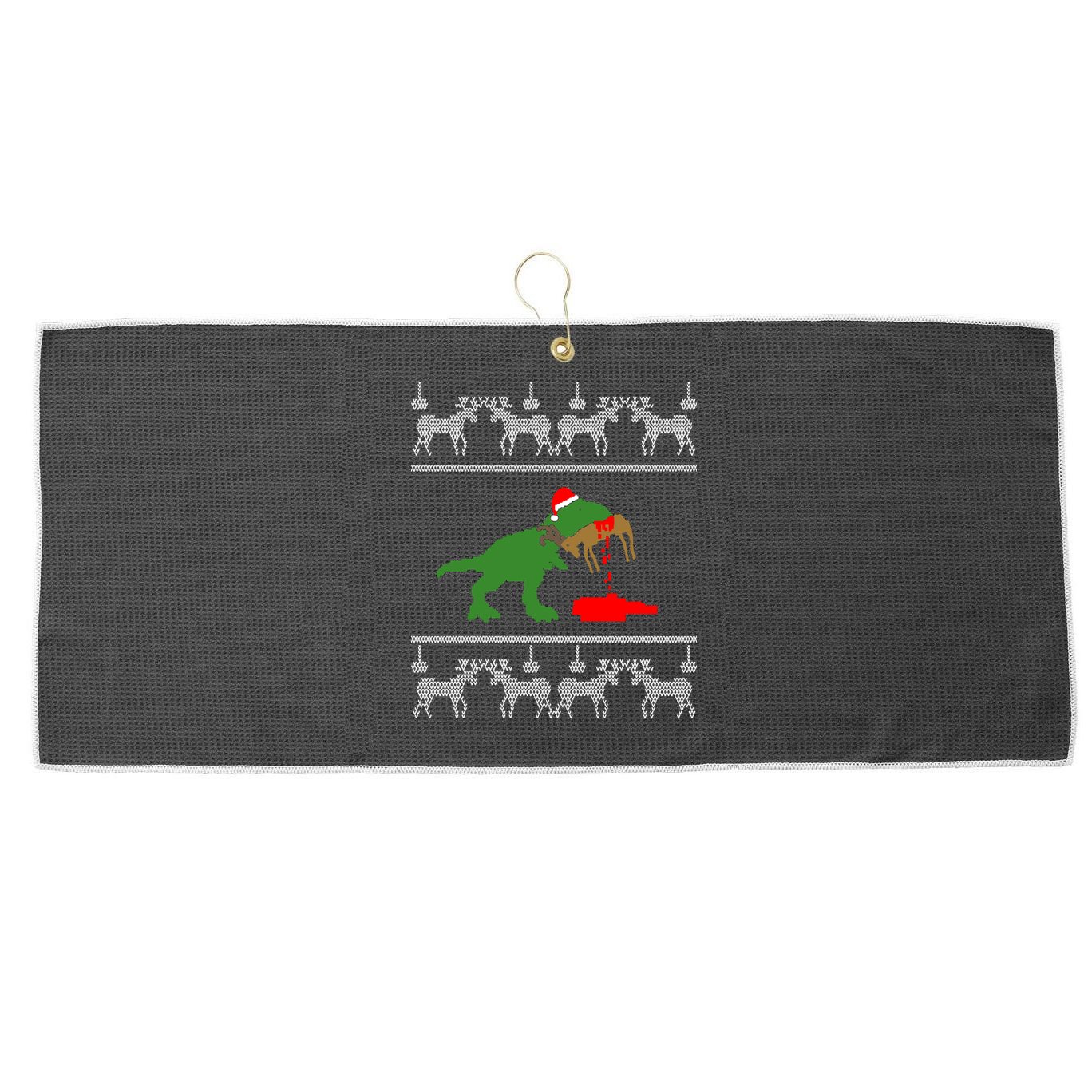 Trex Eating Deer Hunter Ugly Christmas Large Microfiber Waffle Golf Towel