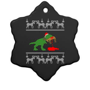 Trex Eating Deer Hunter Ugly Christmas Ceramic Star Ornament