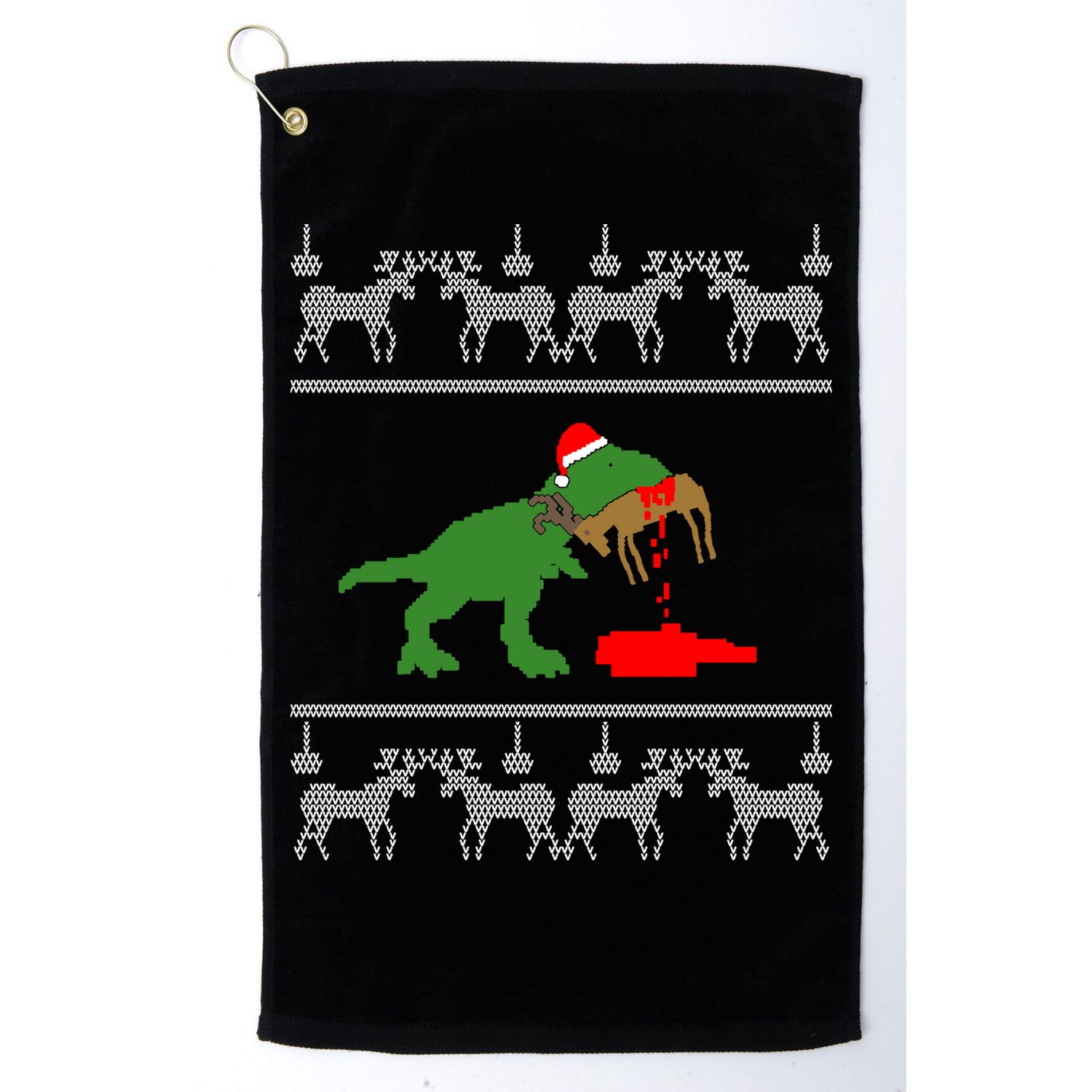 Trex Eating Deer Hunter Ugly Christmas Golf Towel