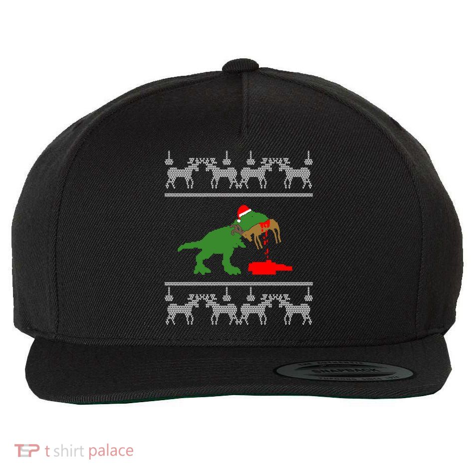 Trex Eating Deer Hunter Ugly Christmas Wool Snapback Cap