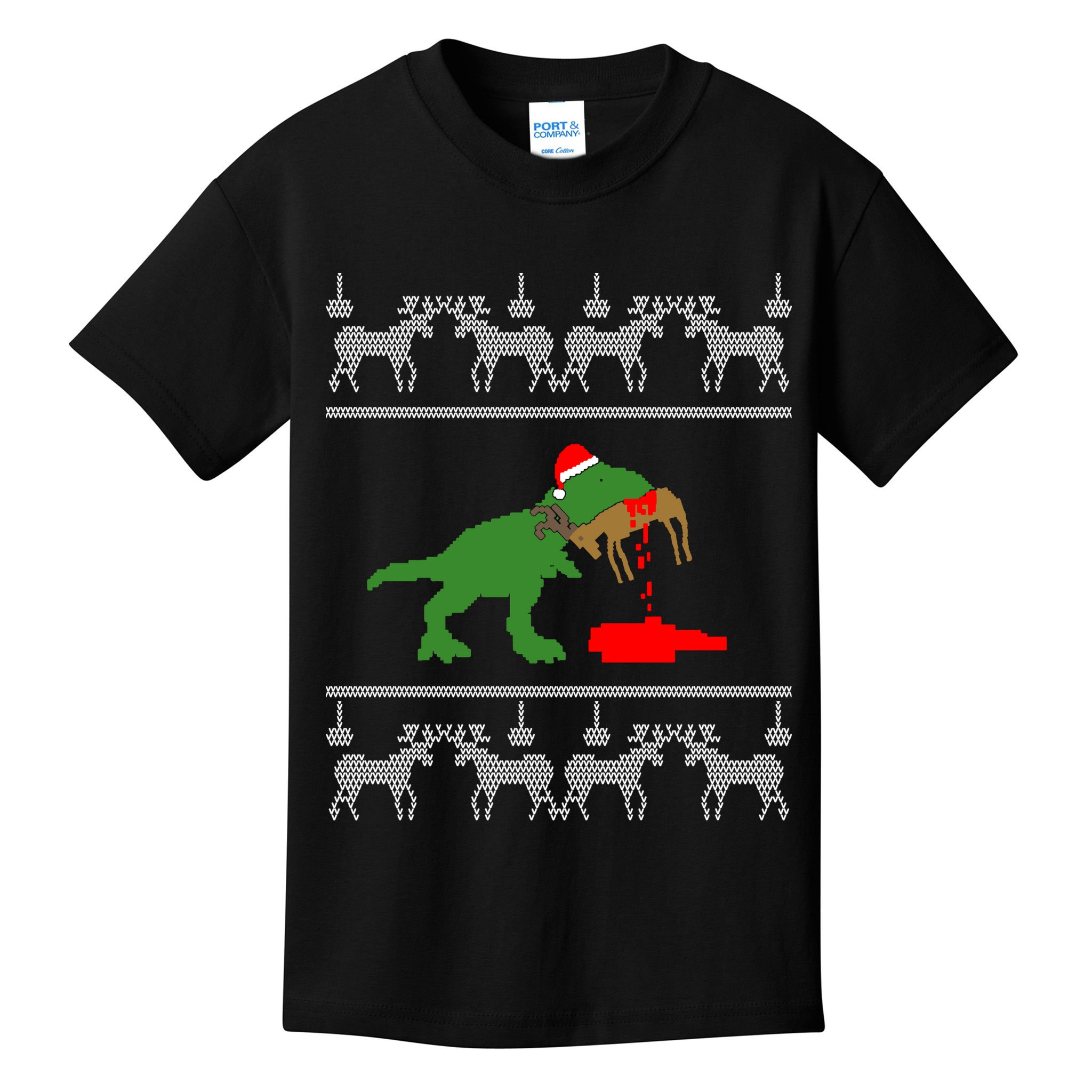 Trex Eating Deer Hunter Ugly Christmas Kids T-Shirt